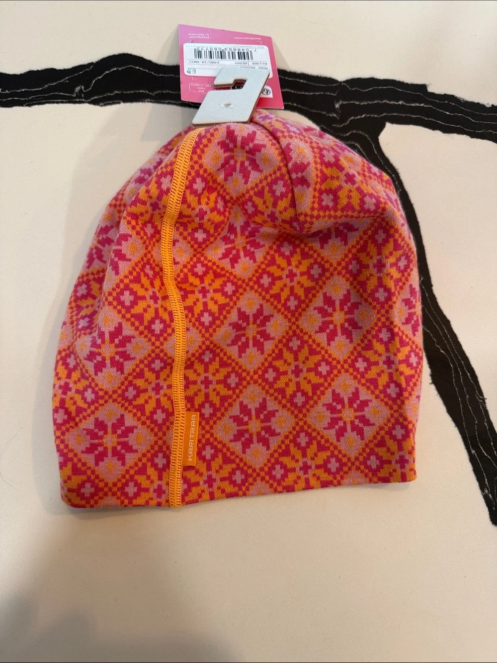 Kari Traa Pink & Orange Patterned Knit Beanie